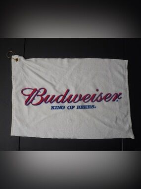 Budweiser White Golf Towel  with Red and Blue Embroidered Logo 24”x16”